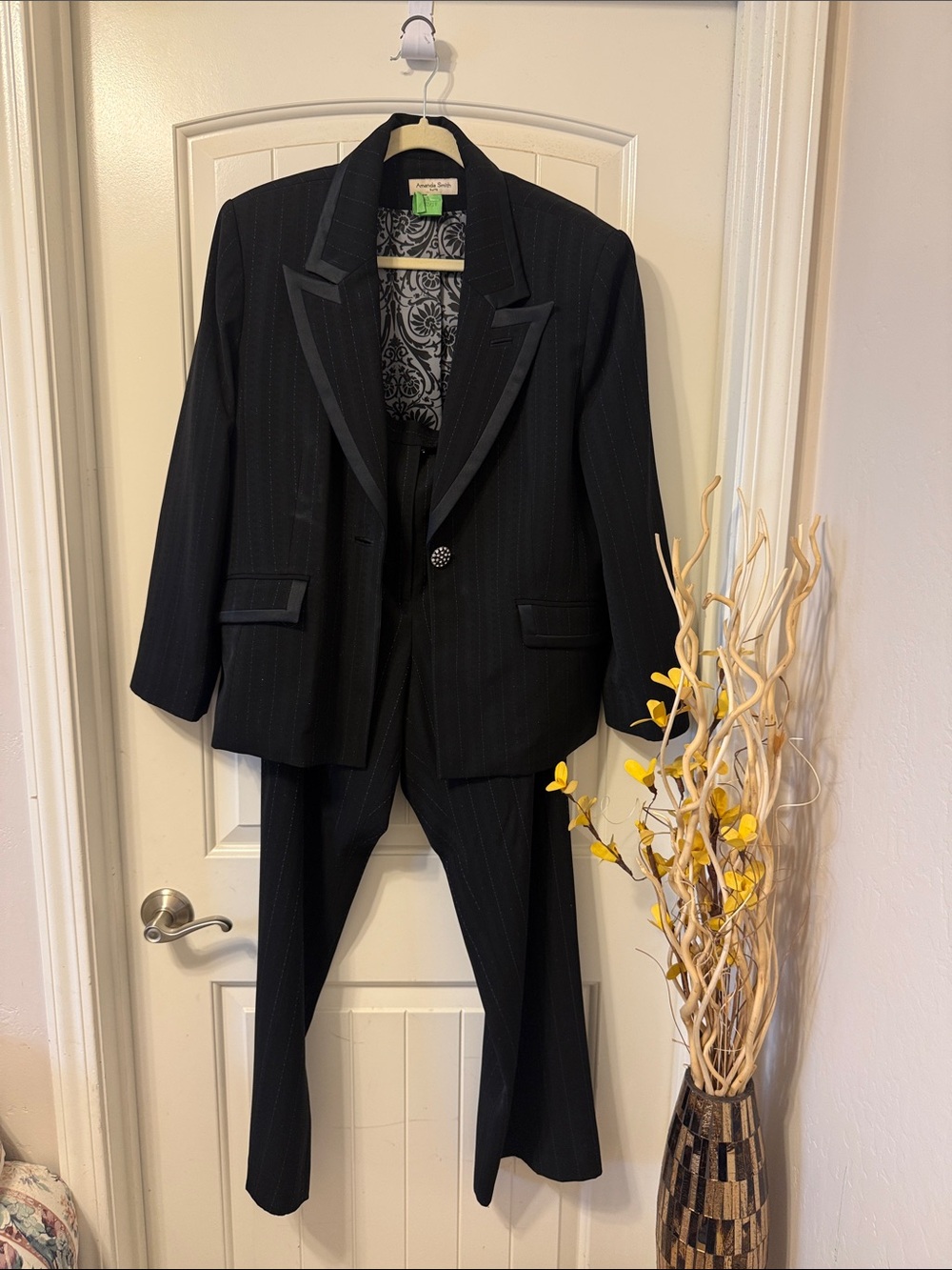 Black Pinstripe Women’s Vintage Suit Blazer and Pants